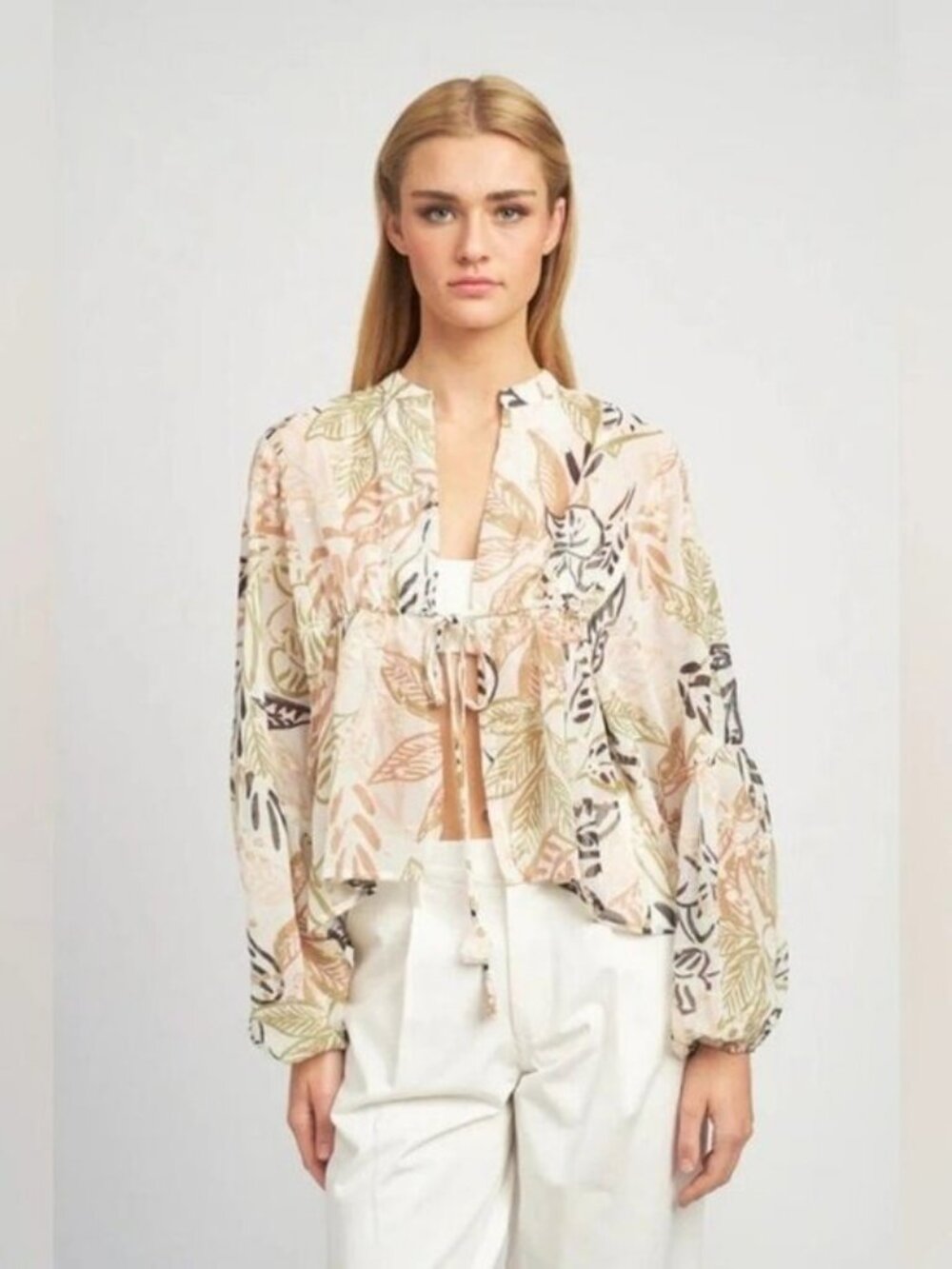 En Saison Nina Floral Tie Front Peplum Blouse Size XS